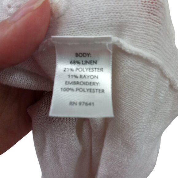 J Jill White Eyelet Open Front Lightweight Linen Cardigan Size L Embroidered - Picture 7 of 12